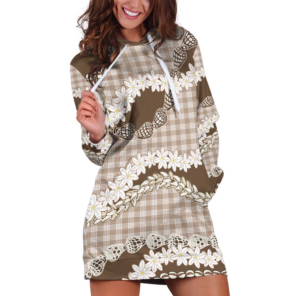 Brown Hawaii Tiare and Shell Lei Hoodie Dress Hawaiian Palaka Luxury Vibes - Polynesian Pride