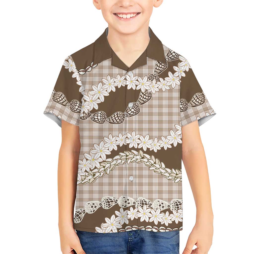 Brown Hawaii Tiare and Shell Lei Kid Hawaiian Shirt Hawaiian Palaka Luxury Vibes LT14 Kid Brown - Polynesian Pride