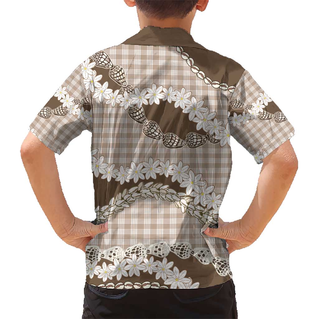 Brown Hawaii Tiare and Shell Lei Kid Hawaiian Shirt Hawaiian Palaka Luxury Vibes - Polynesian Pride