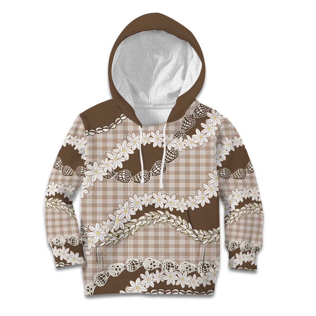 Brown Hawaii Tiare and Shell Lei Kid Hoodie Hawaiian Palaka Luxury Vibes LT14 Hoodie Brown - Polynesian Pride