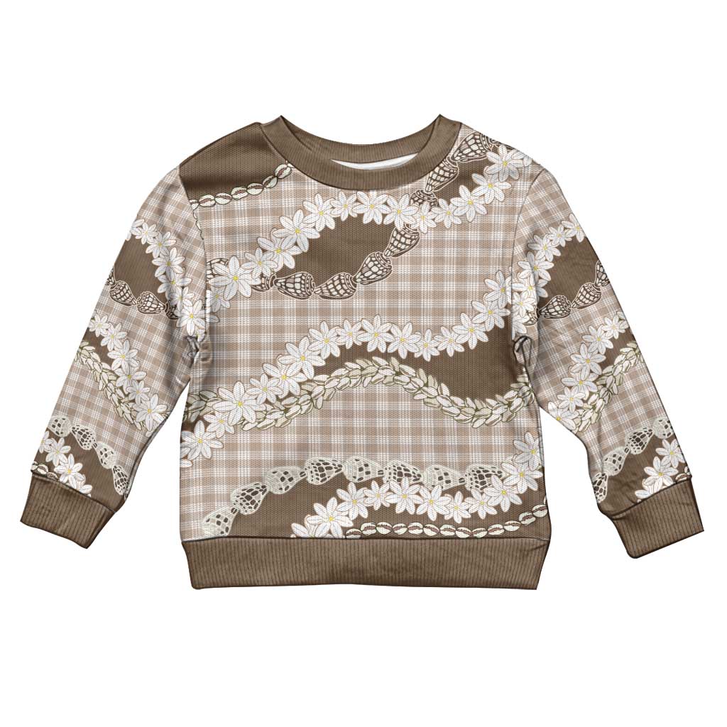 Brown Hawaii Tiare and Shell Lei Kid Ugly Christmas Sweater Hawaiian Palaka Luxury Vibes - Polynesian Pride