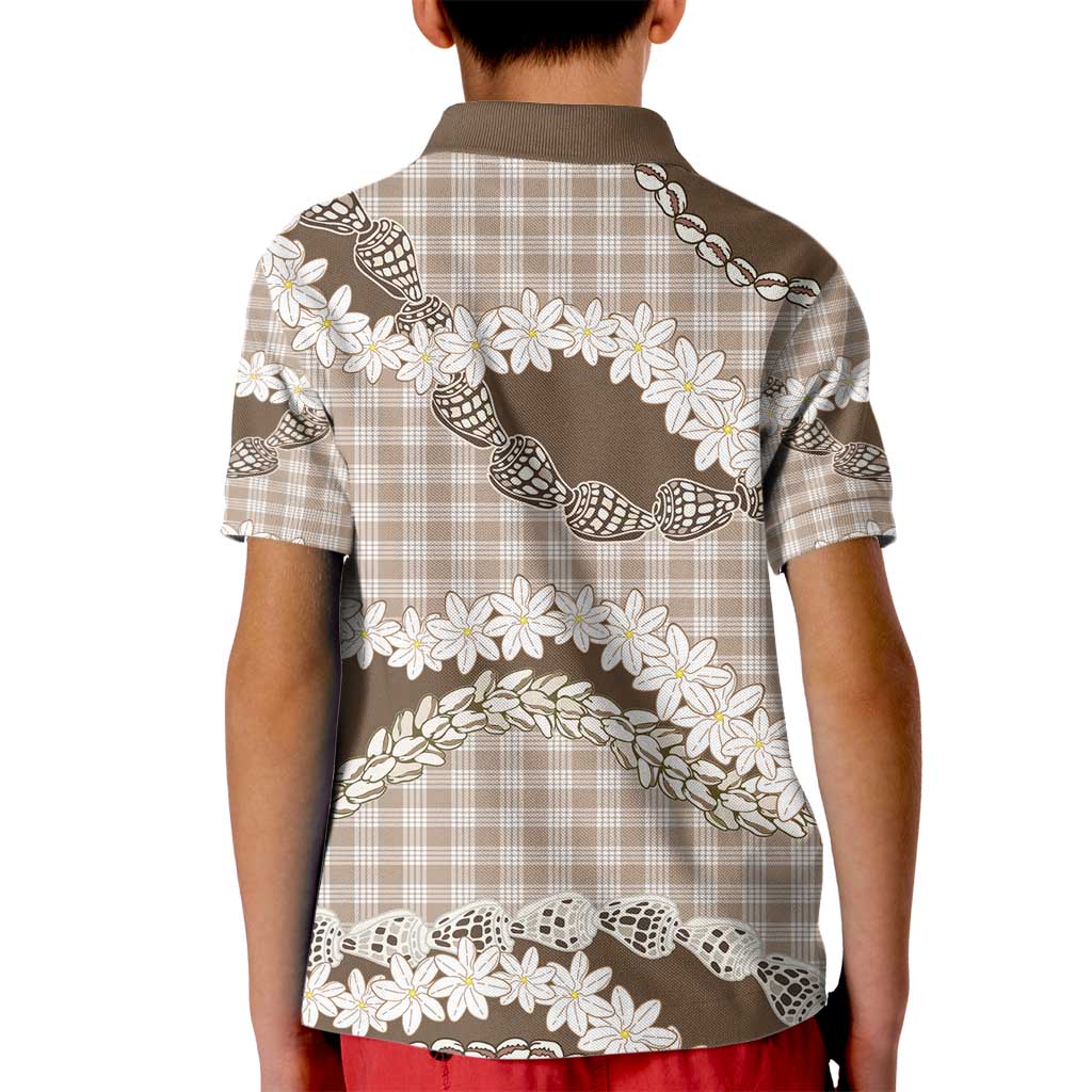 Brown Hawaii Tiare and Shell Lei Kid Polo Shirt Hawaiian Palaka Luxury Vibes - Polynesian Pride