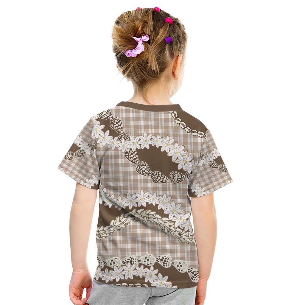 Brown Hawaii Tiare and Shell Lei Kid T Shirt Hawaiian Palaka Luxury Vibes - Polynesian Pride