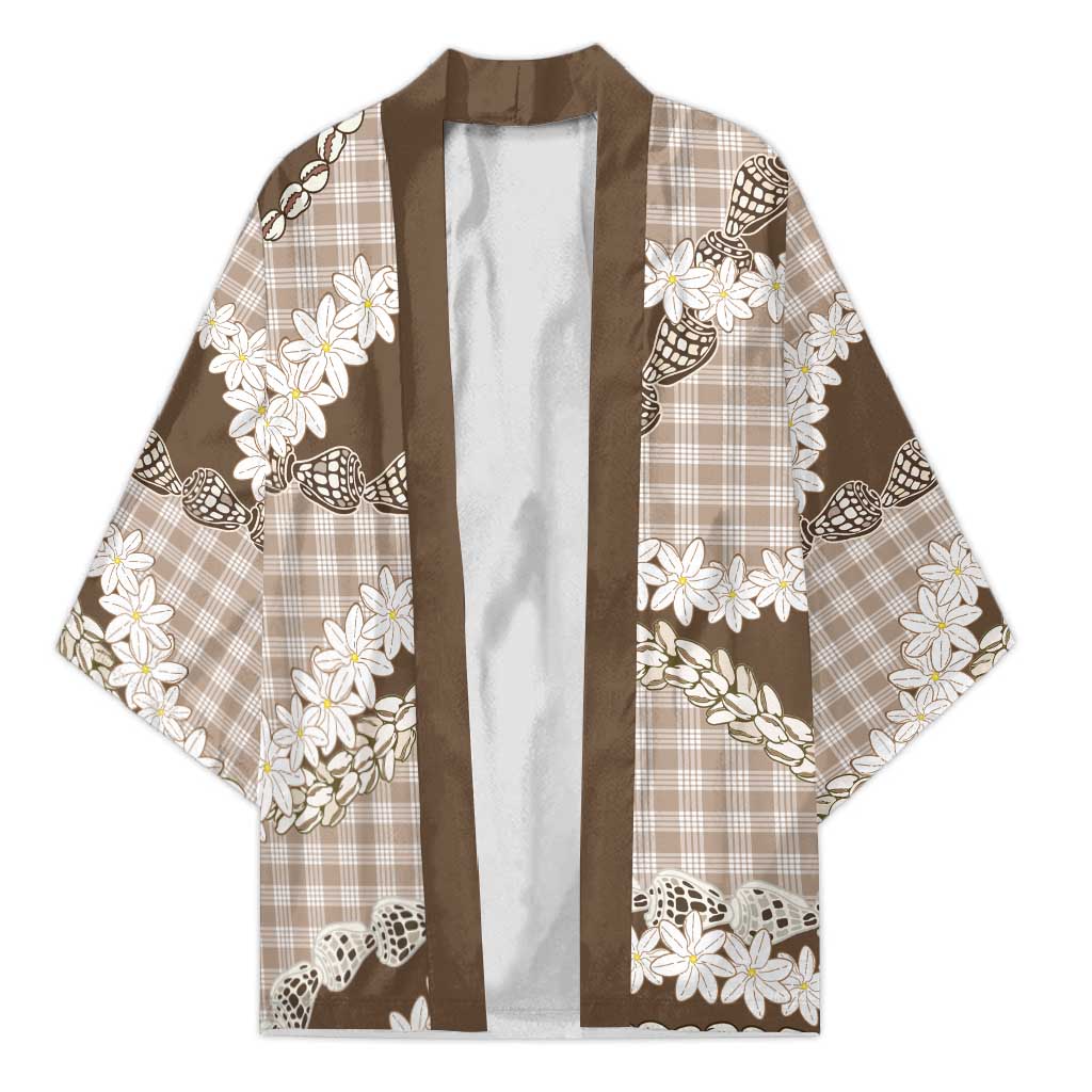 Brown Hawaii Tiare and Shell Lei Kimono Hawaiian Palaka Luxury Vibes LT14 Unisex Brown - Polynesian Pride