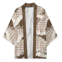Brown Hawaii Tiare and Shell Lei Kimono Hawaiian Palaka Luxury Vibes - Polynesian Pride