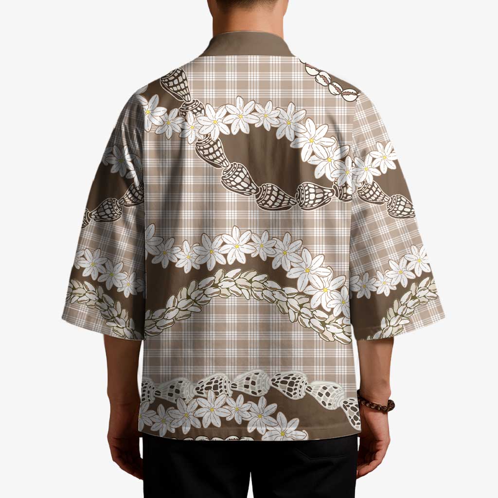 Brown Hawaii Tiare and Shell Lei Kimono Hawaiian Palaka Luxury Vibes - Polynesian Pride