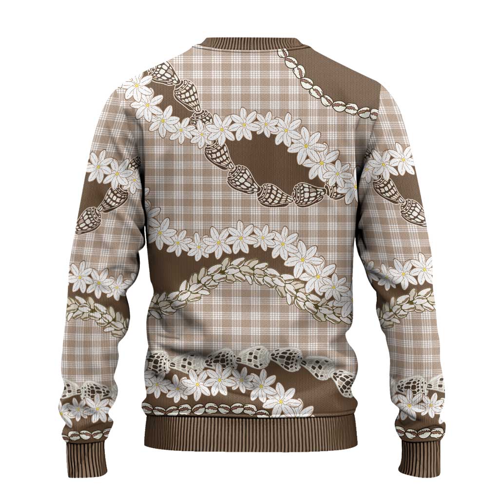 Brown Hawaii Tiare and Shell Lei Ugly Christmas Sweater Hawaiian Palaka Luxury Vibes - Polynesian Pride