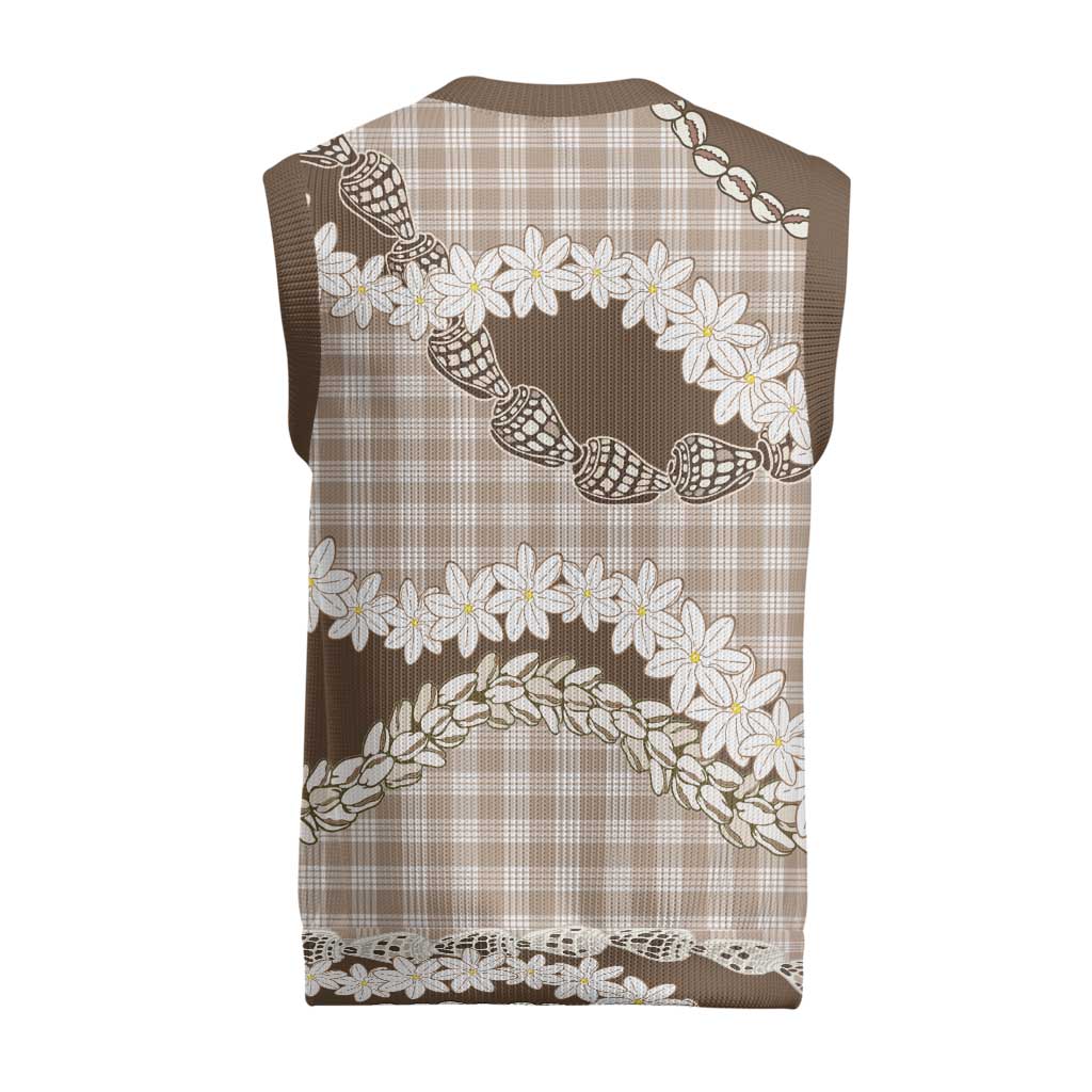 Brown Hawaii Tiare and Shell Lei Christmas Knitted V-Neck Vest Hawaiian Palaka Luxury Vibes - Polynesian Pride