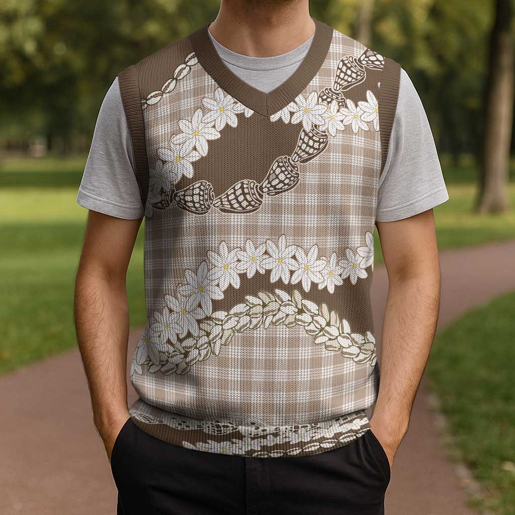 Brown Hawaii Tiare and Shell Lei Christmas Knitted V-Neck Vest Hawaiian Palaka Luxury Vibes - Polynesian Pride