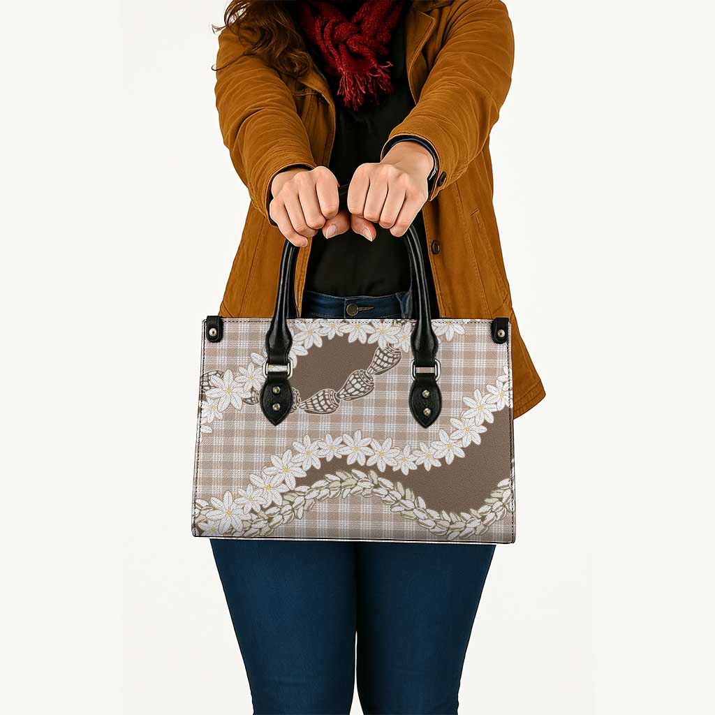 Brown Hawaii Tiare and Shell Lei Leather Bag Hawaiian Palaka Luxury Vibes - Polynesian Pride