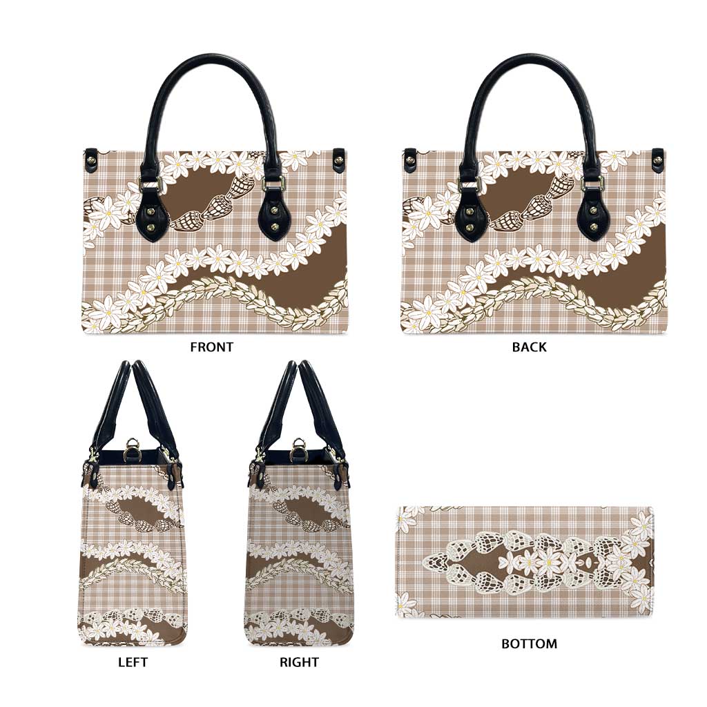 Brown Hawaii Tiare and Shell Lei Leather Bag Hawaiian Palaka Luxury Vibes - Polynesian Pride