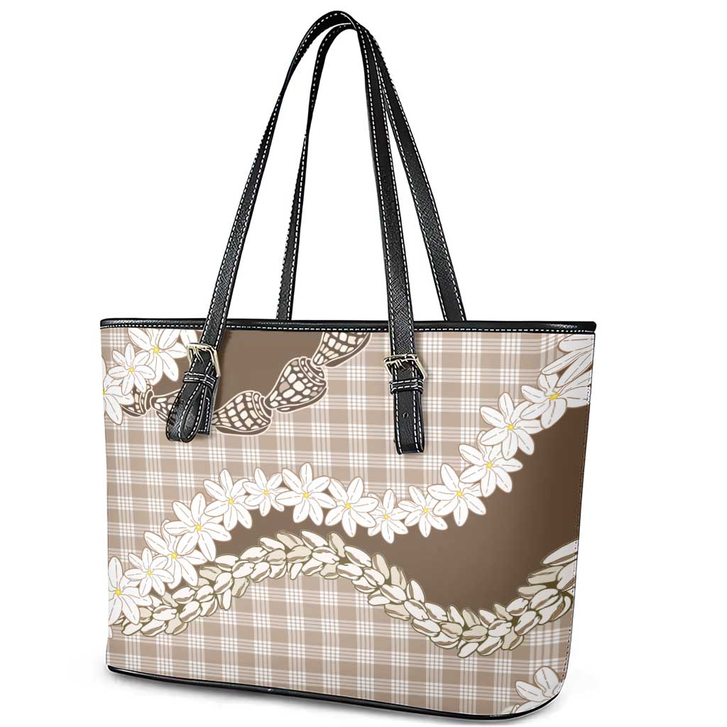 Brown Hawaii Tiare and Shell Lei Leather Tote Bag Hawaiian Palaka Luxury Vibes - Polynesian Pride