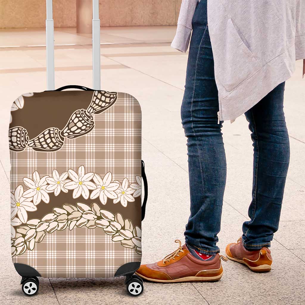 Brown Hawaii Tiare and Shell Lei Luggage Cover Hawaiian Palaka Luxury Vibes - Polynesian Pride