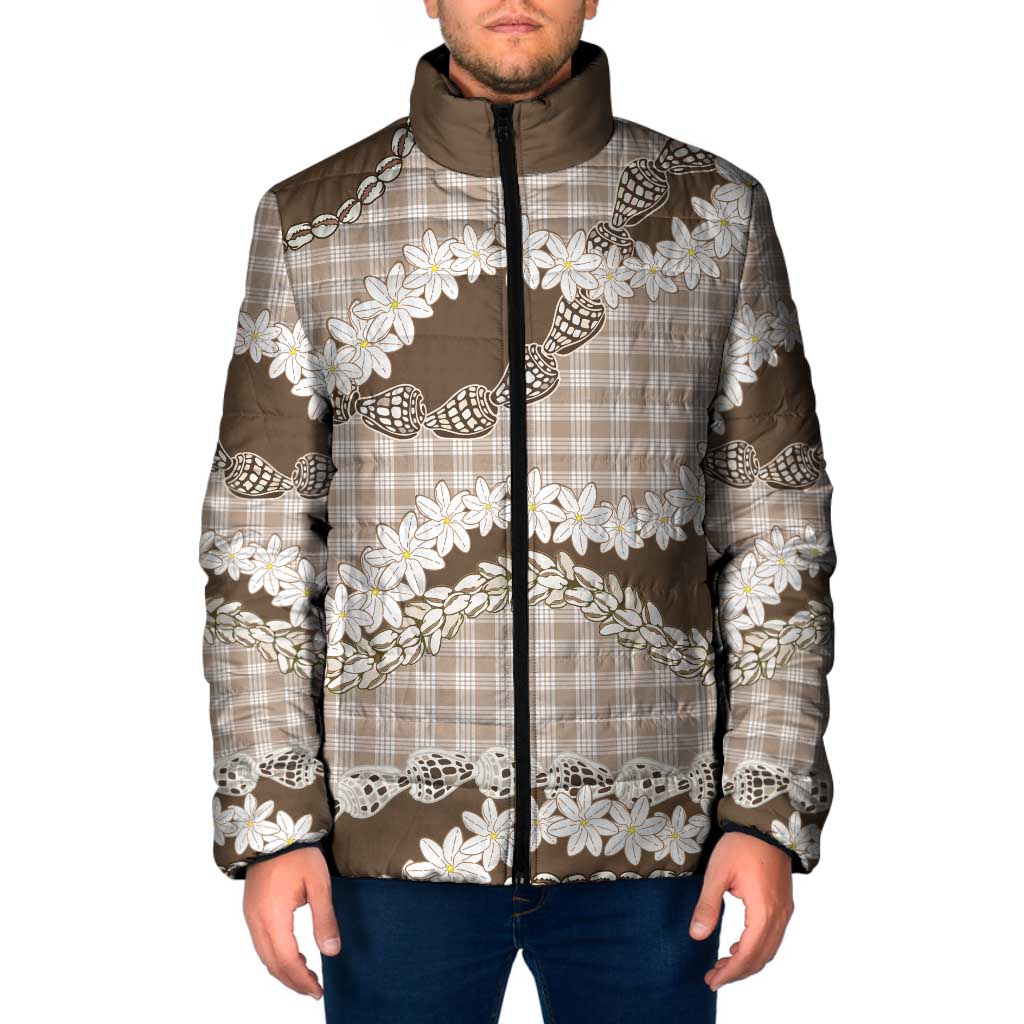 Brown Hawaii Tiare and Shell Lei Padded Jacket Hawaiian Palaka Luxury Vibes - Polynesian Pride