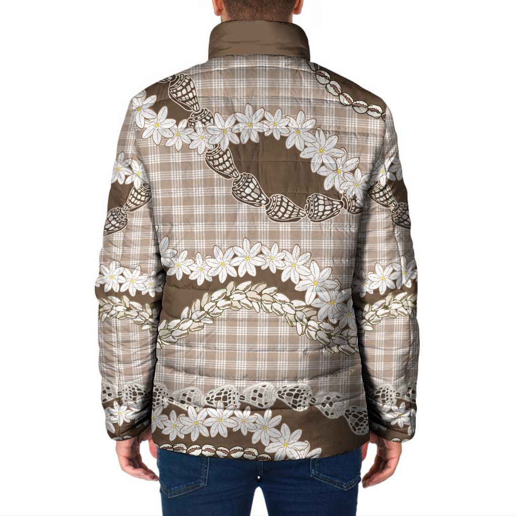 Brown Hawaii Tiare and Shell Lei Padded Jacket Hawaiian Palaka Luxury Vibes - Polynesian Pride