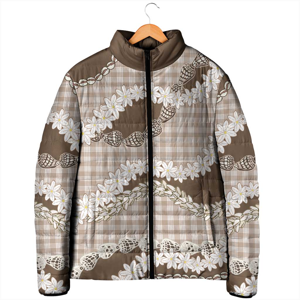 Brown Hawaii Tiare and Shell Lei Padded Jacket Hawaiian Palaka Luxury Vibes - Polynesian Pride