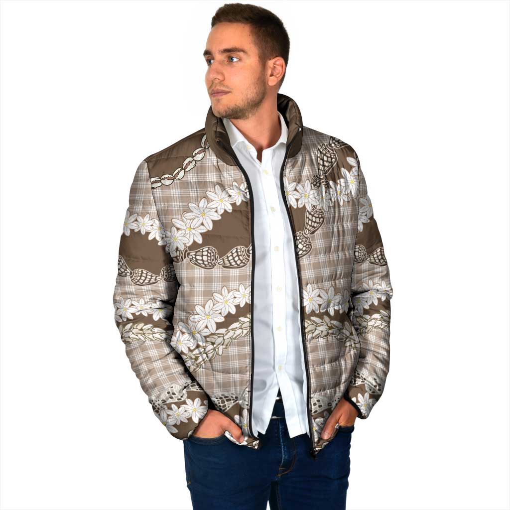 Brown Hawaii Tiare and Shell Lei Padded Jacket Hawaiian Palaka Luxury Vibes - Polynesian Pride