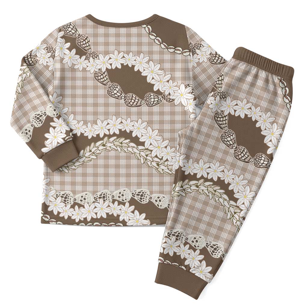 Brown Hawaii Tiare and Shell Lei Christmas Pajama Set Hawaiian Palaka Luxury Vibes - Polynesian Pride