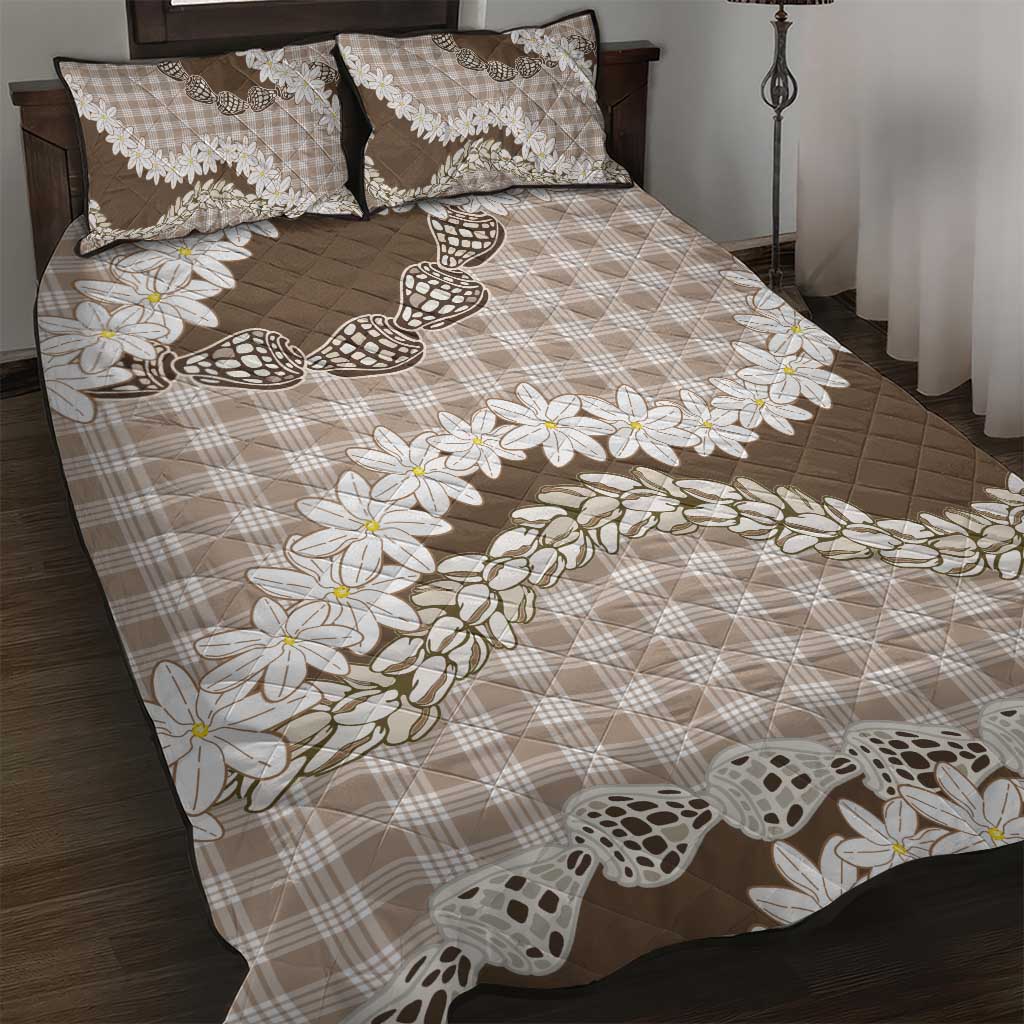 Brown Hawaii Tiare and Shell Lei Quilt Bed Set Hawaiian Palaka Luxury Vibes LT14 Brown - Polynesian Pride