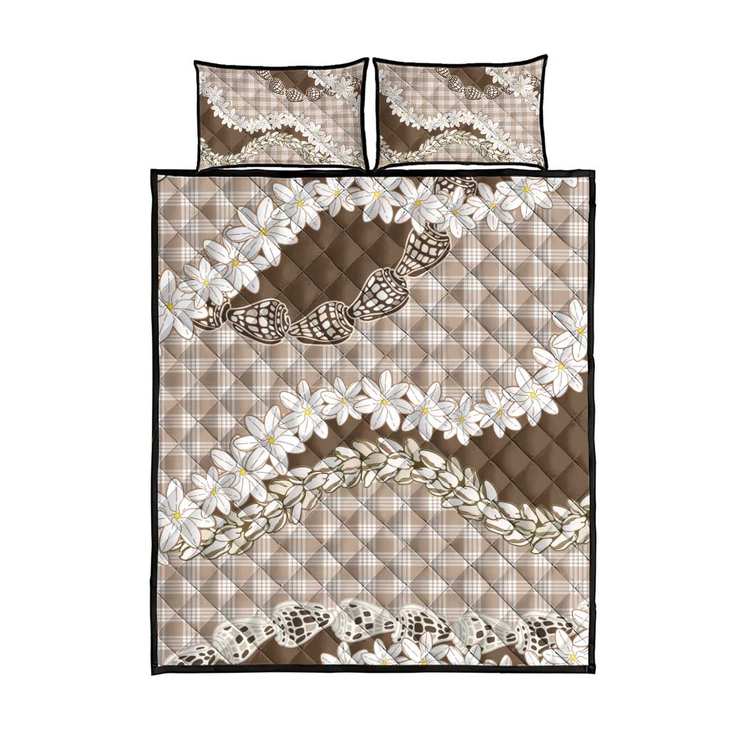 Brown Hawaii Tiare and Shell Lei Quilt Bed Set Hawaiian Palaka Luxury Vibes LT14 - Polynesian Pride