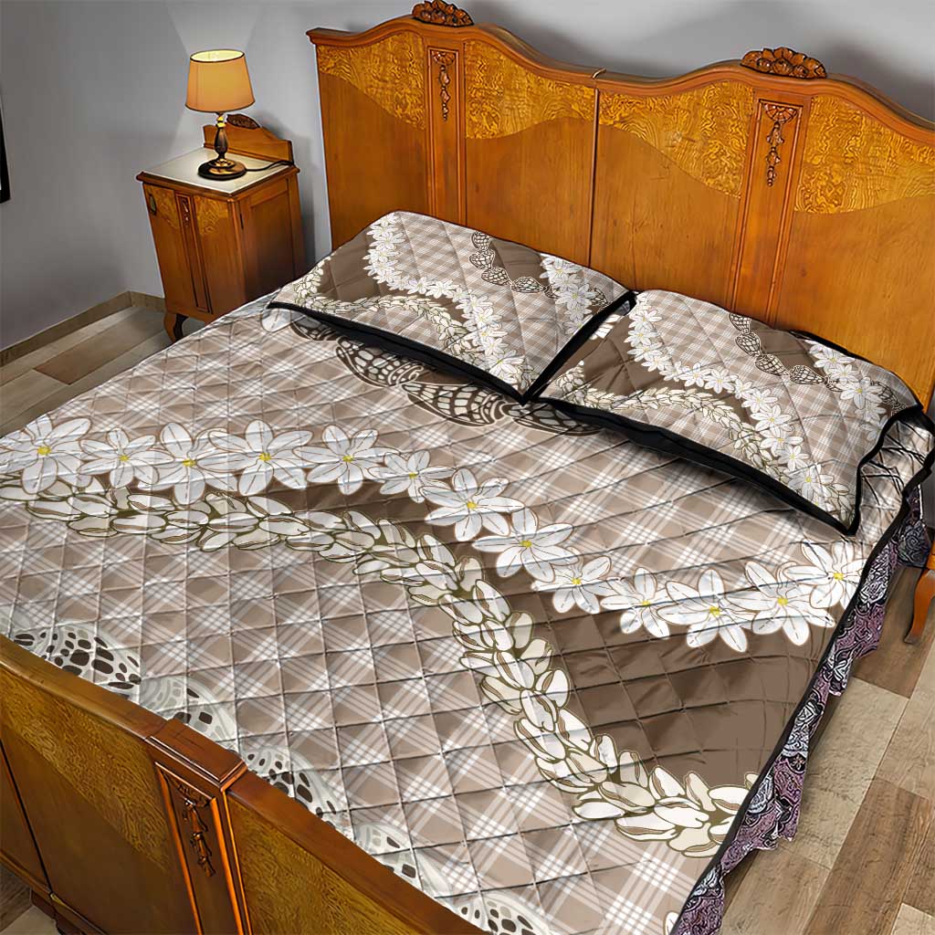 Brown Hawaii Tiare and Shell Lei Quilt Bed Set Hawaiian Palaka Luxury Vibes LT14 - Polynesian Pride
