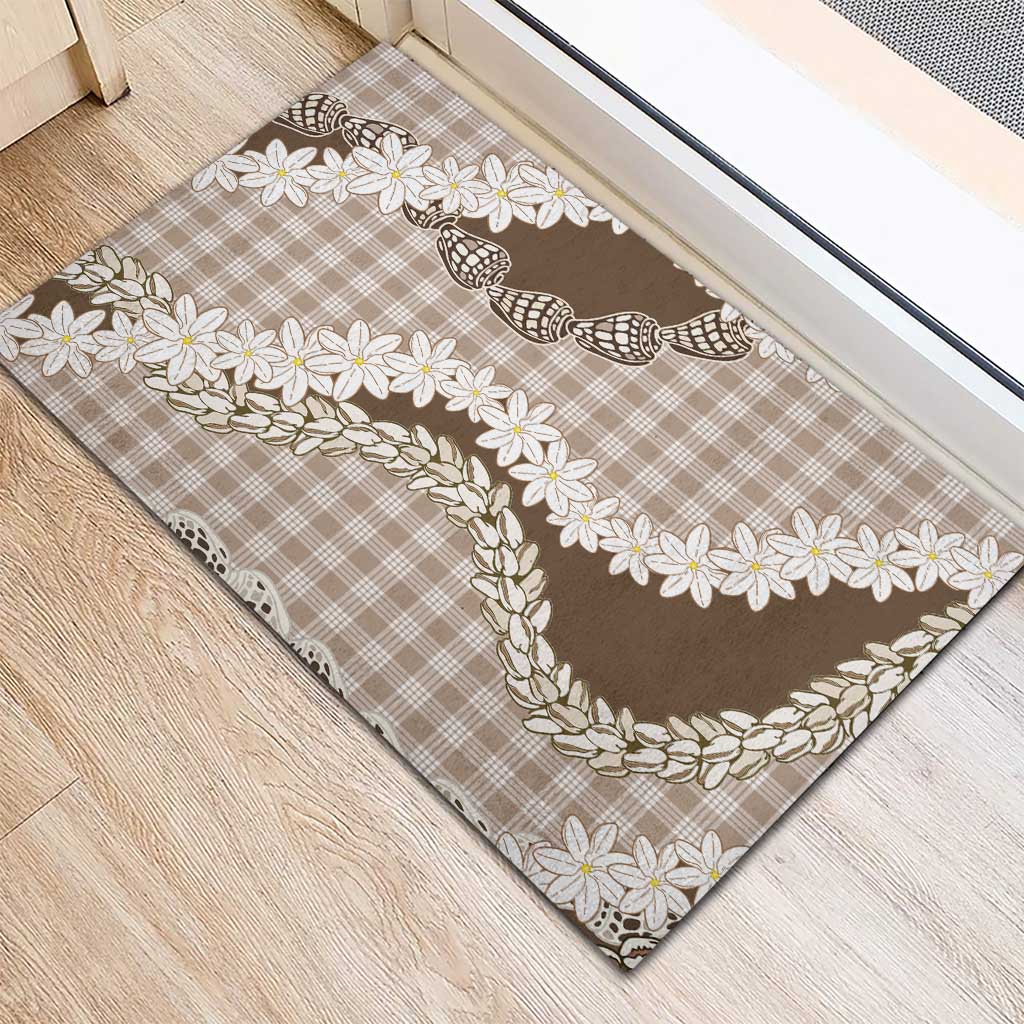 Brown Hawaii Tiare and Shell Lei Rubber Doormat Hawaiian Palaka Luxury Vibes LT14 - Polynesian Pride