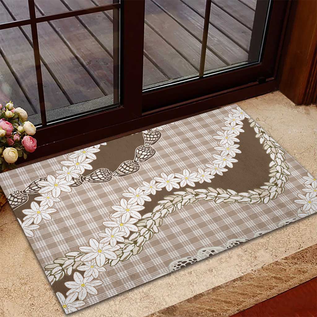 Brown Hawaii Tiare and Shell Lei Rubber Doormat Hawaiian Palaka Luxury Vibes LT14 - Polynesian Pride