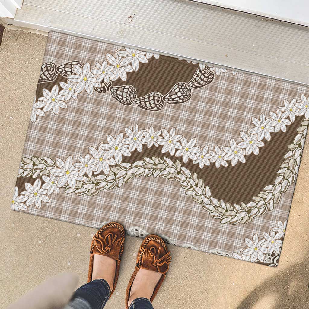 Brown Hawaii Tiare and Shell Lei Rubber Doormat Hawaiian Palaka Luxury Vibes LT14 - Polynesian Pride
