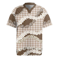 Brown Hawaii Tiare and Shell Lei Rugby Jersey Hawaiian Palaka Luxury Vibes - Polynesian Pride