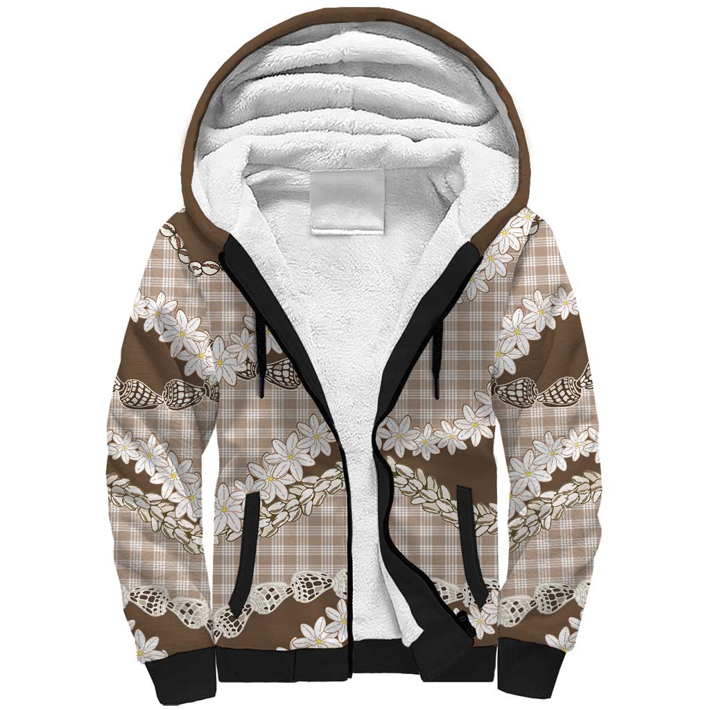 Brown Hawaii Tiare and Shell Lei Sherpa Hoodie Hawaiian Palaka Luxury Vibes LT14 Unisex Brown - Polynesian Pride