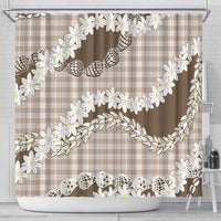 Brown Hawaii Tiare and Shell Lei Shower Curtain Hawaiian Palaka Luxury Vibes - Polynesian Pride