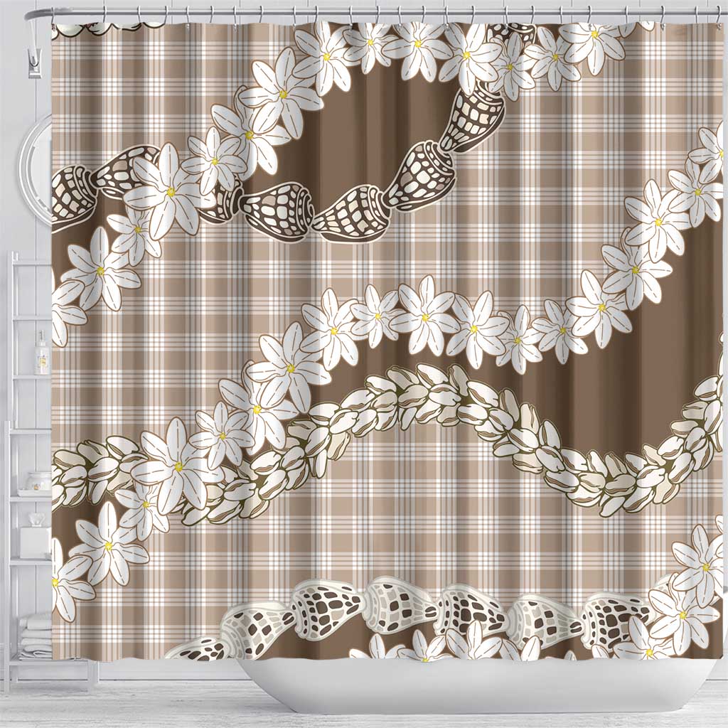 Brown Hawaii Tiare and Shell Lei Shower Curtain Hawaiian Palaka Luxury Vibes - Polynesian Pride