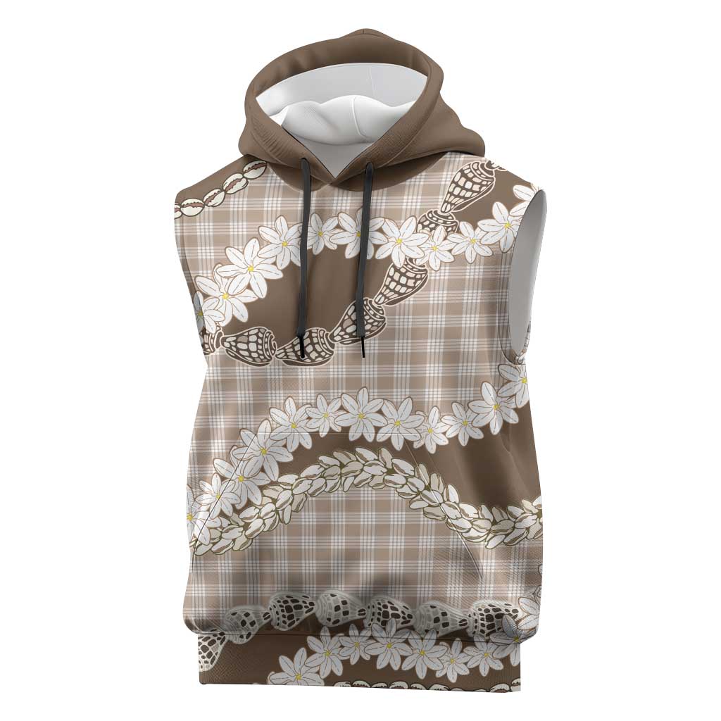 Brown Hawaii Tiare and Shell Lei Sleeveless Hoodie Hawaiian Palaka Luxury Vibes LT14 Brown - Polynesian Pride
