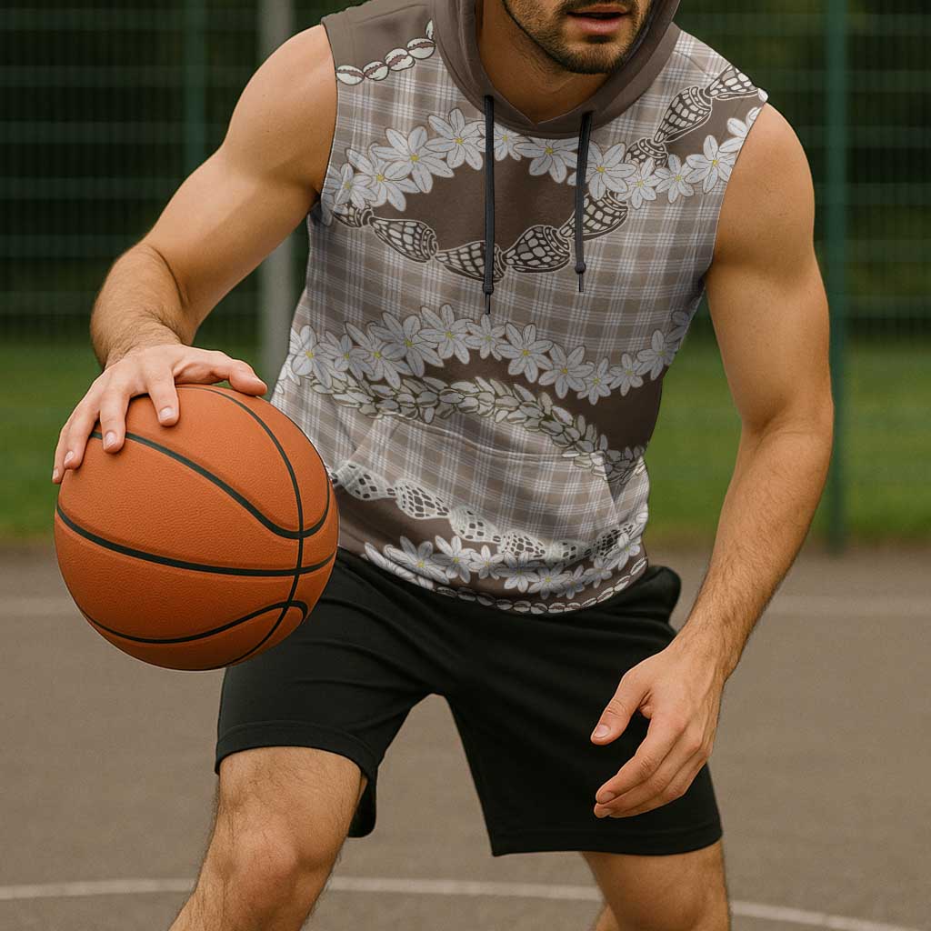 Brown Hawaii Tiare and Shell Lei Sleeveless Hoodie Hawaiian Palaka Luxury Vibes - Polynesian Pride