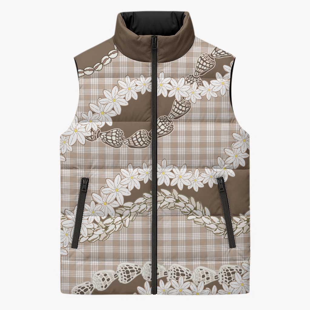 Brown Hawaii Tiare and Shell Lei Sleeveless Puffer Jacket Hawaiian Palaka Luxury Vibes LT14 Unisex Brown - Polynesian Pride