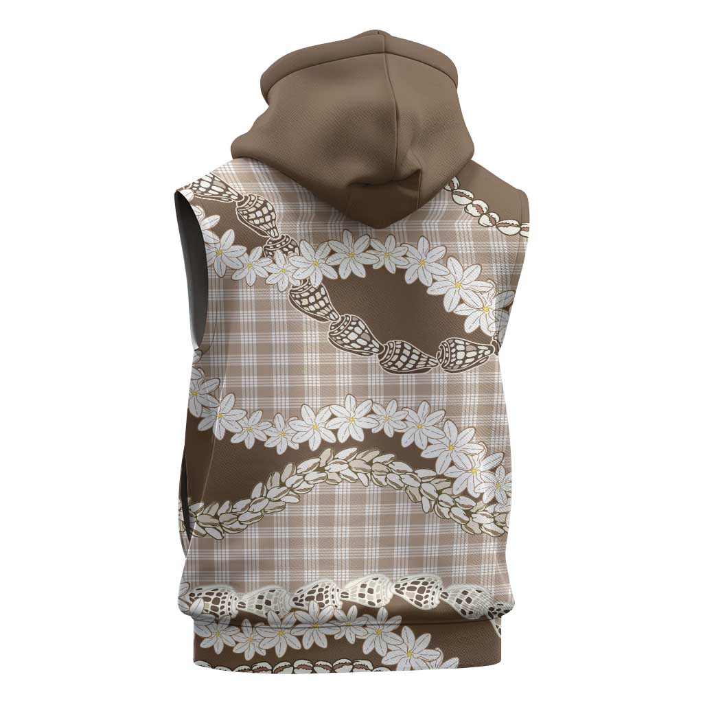Brown Hawaii Tiare and Shell Lei Sleeveless Zip Hoodie Hawaiian Palaka Luxury Vibes - Polynesian Pride