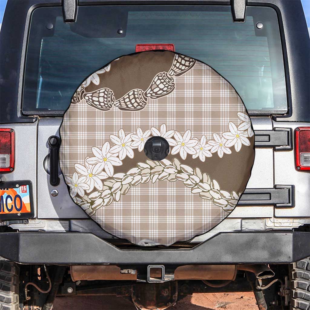 Brown Hawaii Tiare and Shell Lei Spare Tire Cover Hawaiian Palaka Luxury Vibes - Polynesian Pride