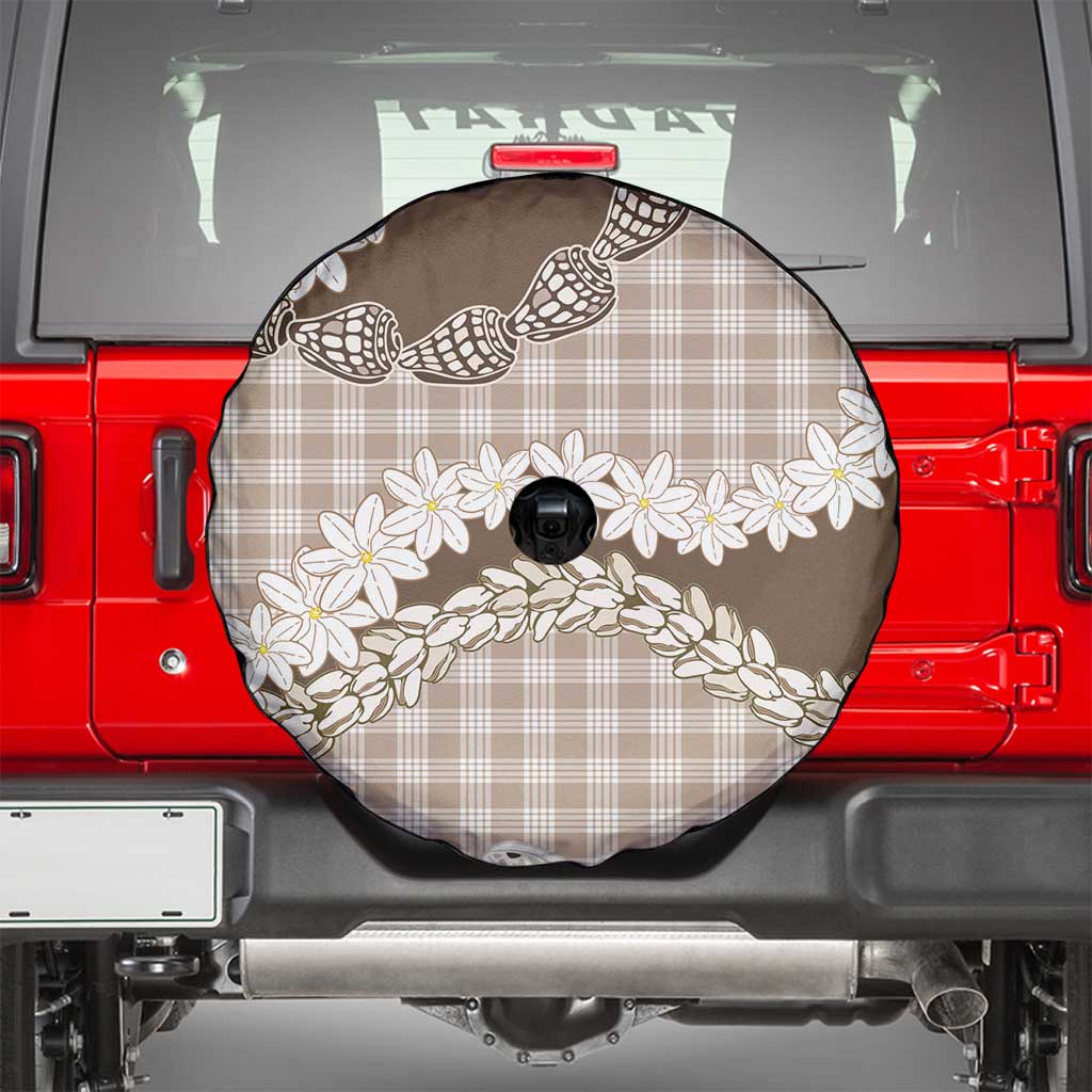 Brown Hawaii Tiare and Shell Lei Spare Tire Cover Hawaiian Palaka Luxury Vibes LT14 - Polynesian Pride