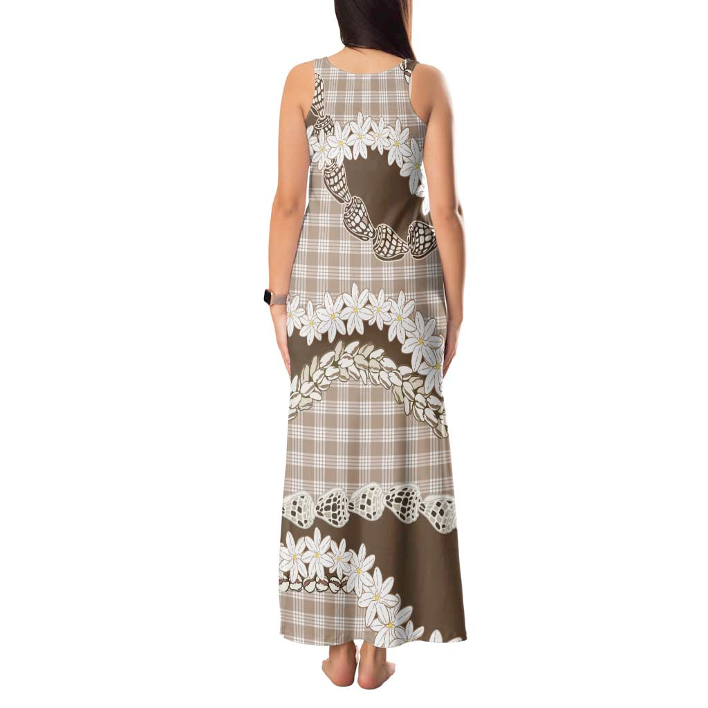 Brown Hawaii Tiare and Shell Lei Tank Maxi Dress Hawaiian Palaka Luxury Vibes LT14 - Polynesian Pride