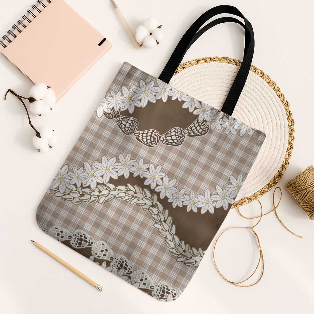 Brown Hawaii Tiare and Shell Lei Tote Bag Hawaiian Palaka Luxury Vibes - Polynesian Pride