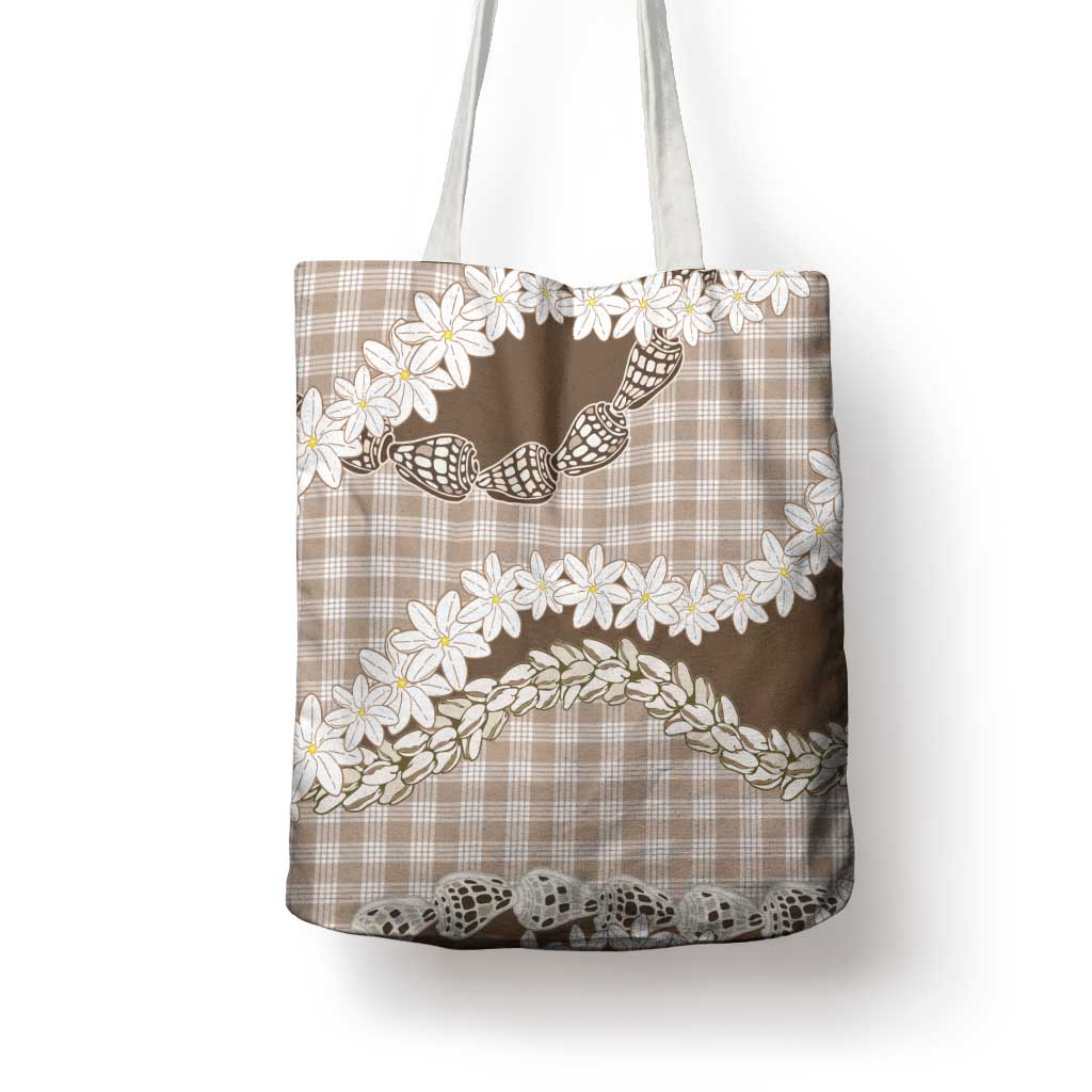 Brown Hawaii Tiare and Shell Lei Tote Bag Hawaiian Palaka Luxury Vibes - Polynesian Pride