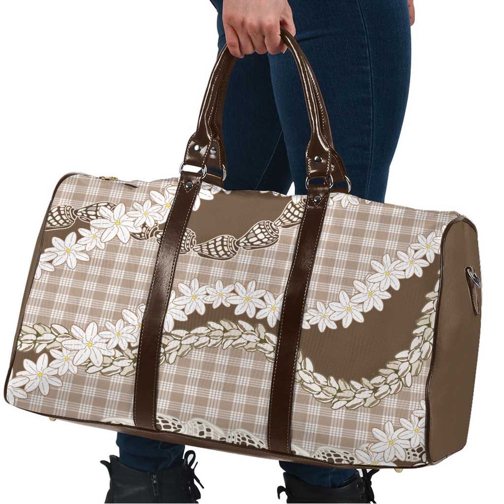 Brown Hawaii Tiare and Shell Lei Travel Bag Hawaiian Palaka Luxury Vibes - Polynesian Pride