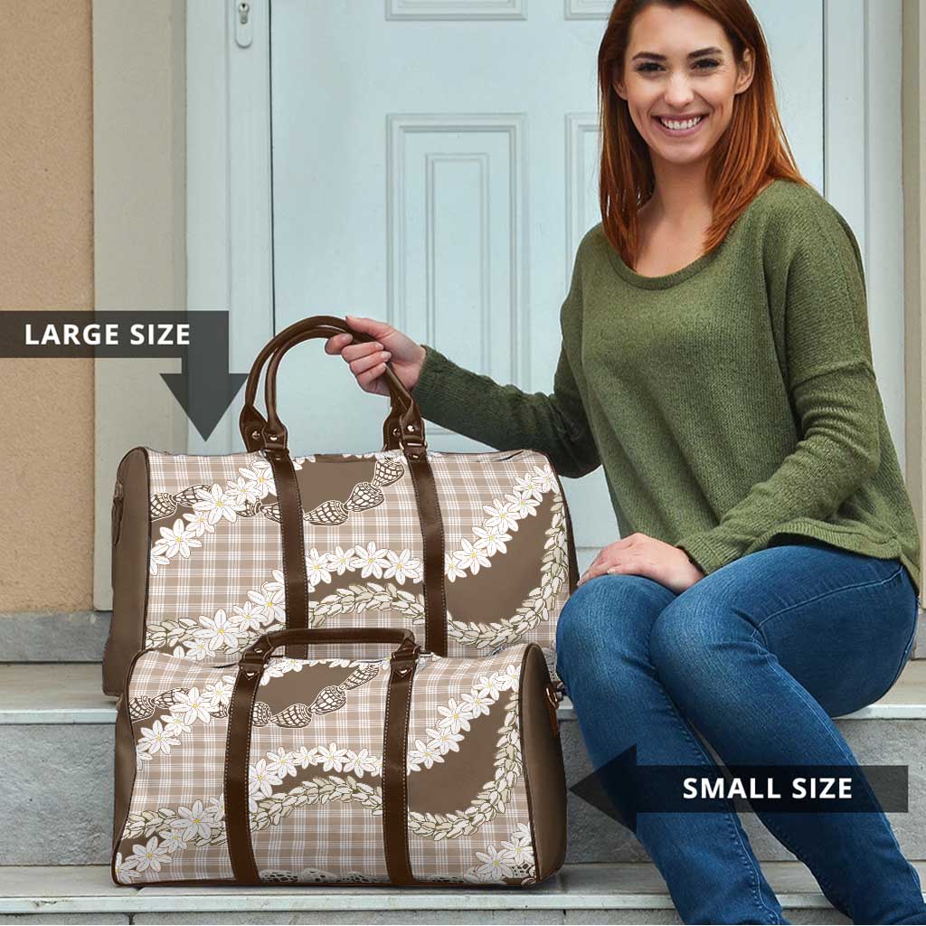 Brown Hawaii Tiare and Shell Lei Travel Bag Hawaiian Palaka Luxury Vibes - Polynesian Pride