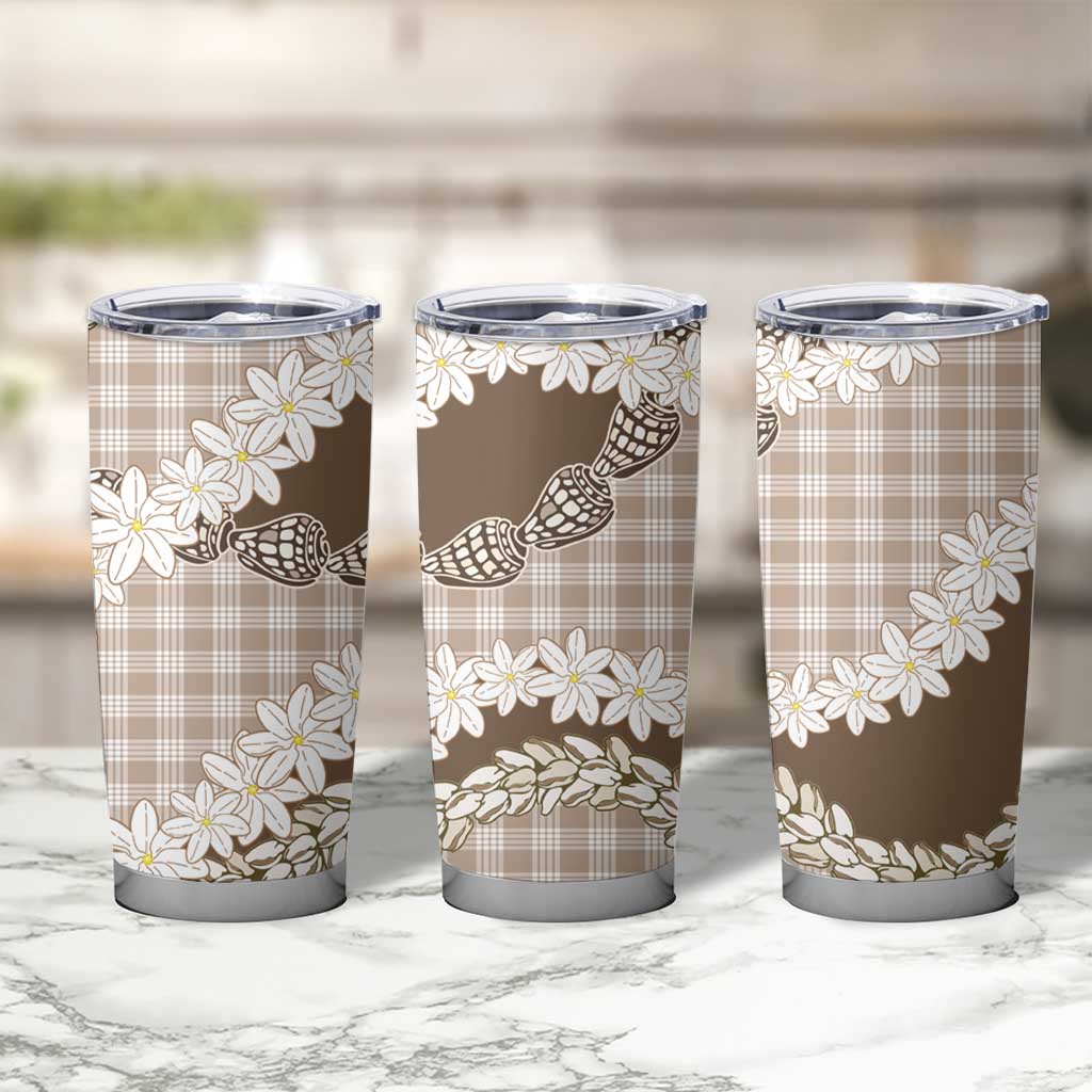 Brown Hawaii Tiare and Shell Lei Tumbler Cup Hawaiian Palaka Luxury Vibes LT14 - Polynesian Pride
