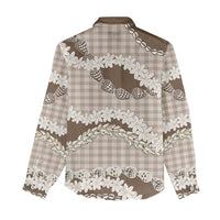 Brown Hawaii Tiare and Shell Lei Women Casual Shirt Hawaiian Palaka Luxury Vibes LT14 - Polynesian Pride