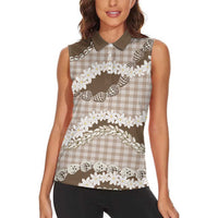Brown Hawaii Tiare and Shell Lei Women Sleeveless Polo Shirt Hawaiian Palaka Luxury Vibes - Polynesian Pride
