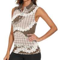 Brown Hawaii Tiare and Shell Lei Women Sleeveless Polo Shirt Hawaiian Palaka Luxury Vibes - Polynesian Pride