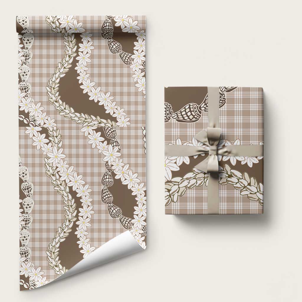 Brown Hawaii Tiare and Shell Lei Wrapping Paper Hawaiian Palaka Luxury Vibes - Polynesian Pride