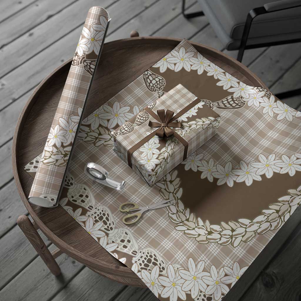 Brown Hawaii Tiare and Shell Lei Wrapping Paper Hawaiian Palaka Luxury Vibes - Polynesian Pride