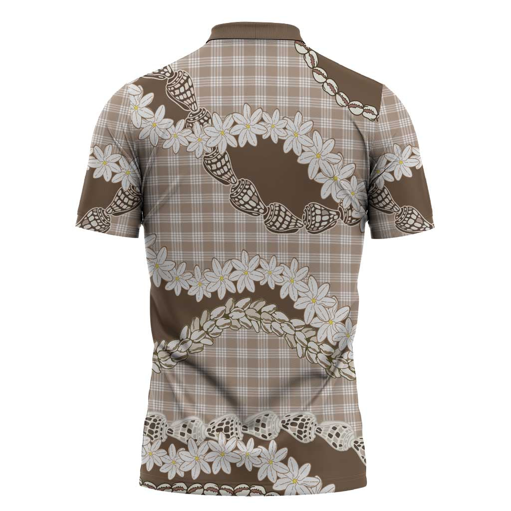 Brown Hawaii Tiare and Shell Lei Zipper Polo Shirt Hawaiian Palaka Luxury Vibes - Polynesian Pride